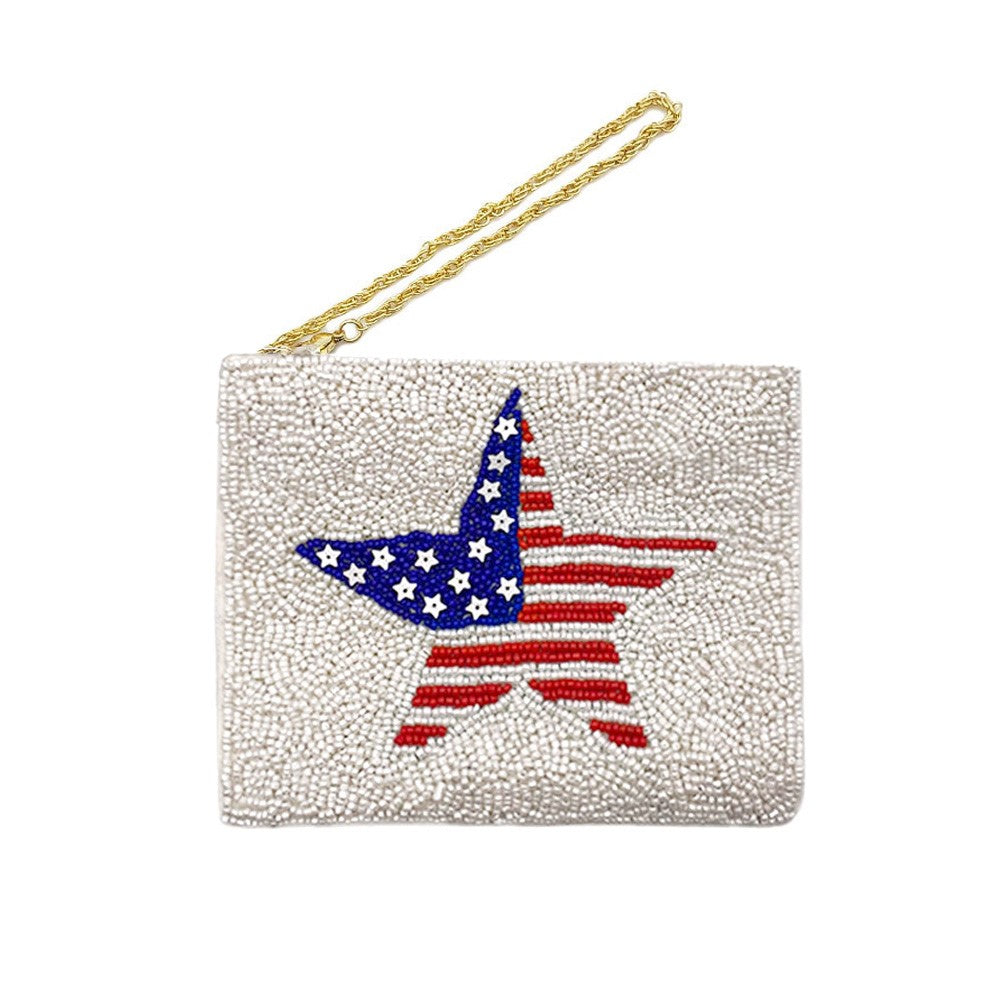 Beaded Red White Blue Star USA Wristlet