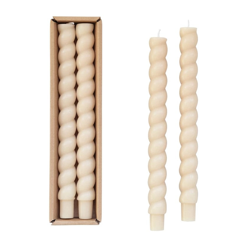 Unscented Twisted Taper Candles in Box, Set of 2 (Cream)