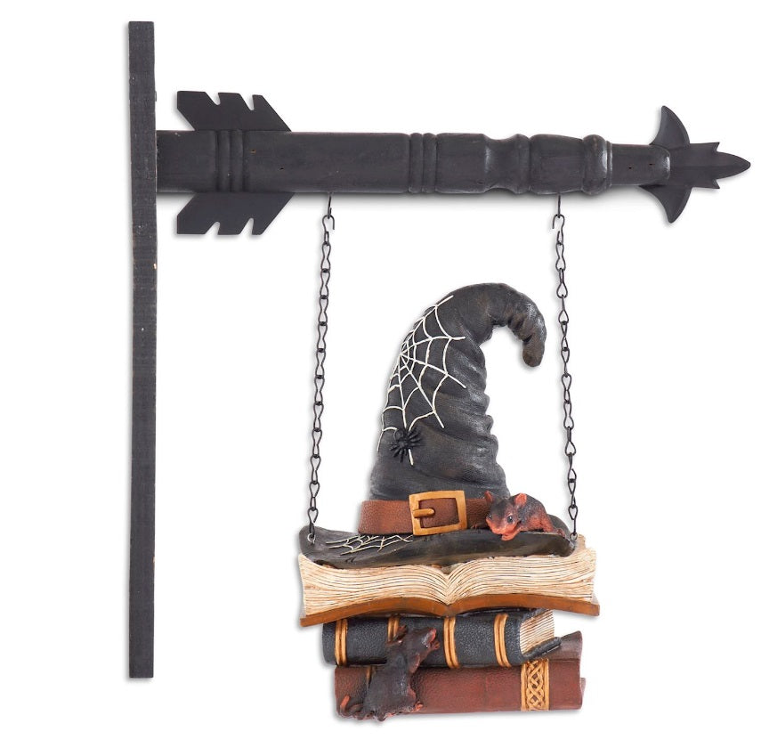 Witch's Hat on Stacked Books & Mice Hanging Arrow Replacement Sign