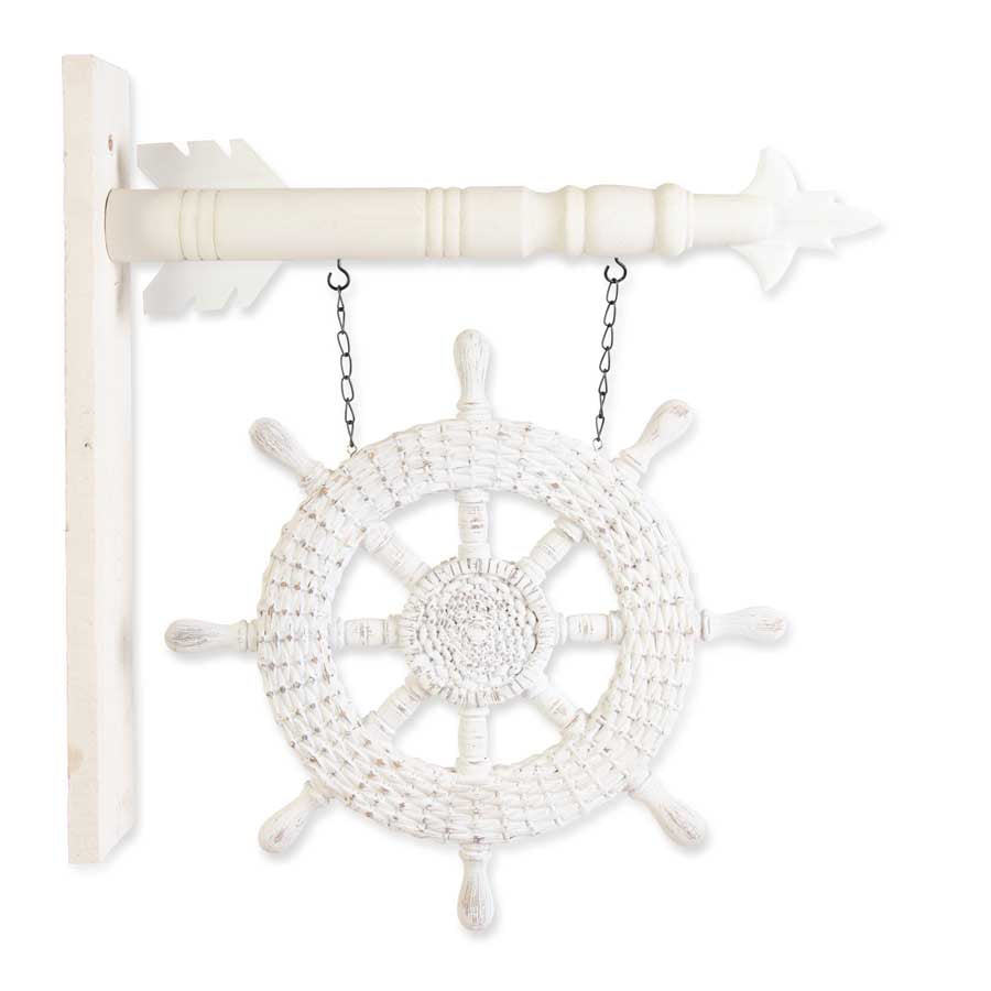 Nautical White Ship's Wheel Arrow Replacement Sign
