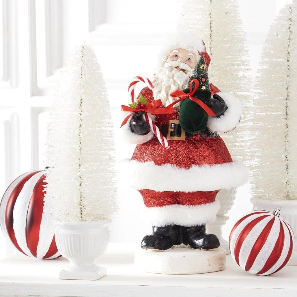 Vintage Looking Santa with Candy Cane & Bottle Brush Christmas Tree