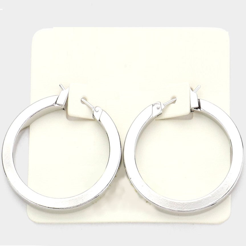 White Gold Dipped Metal Hoop Pin Catch Earrings (silver)