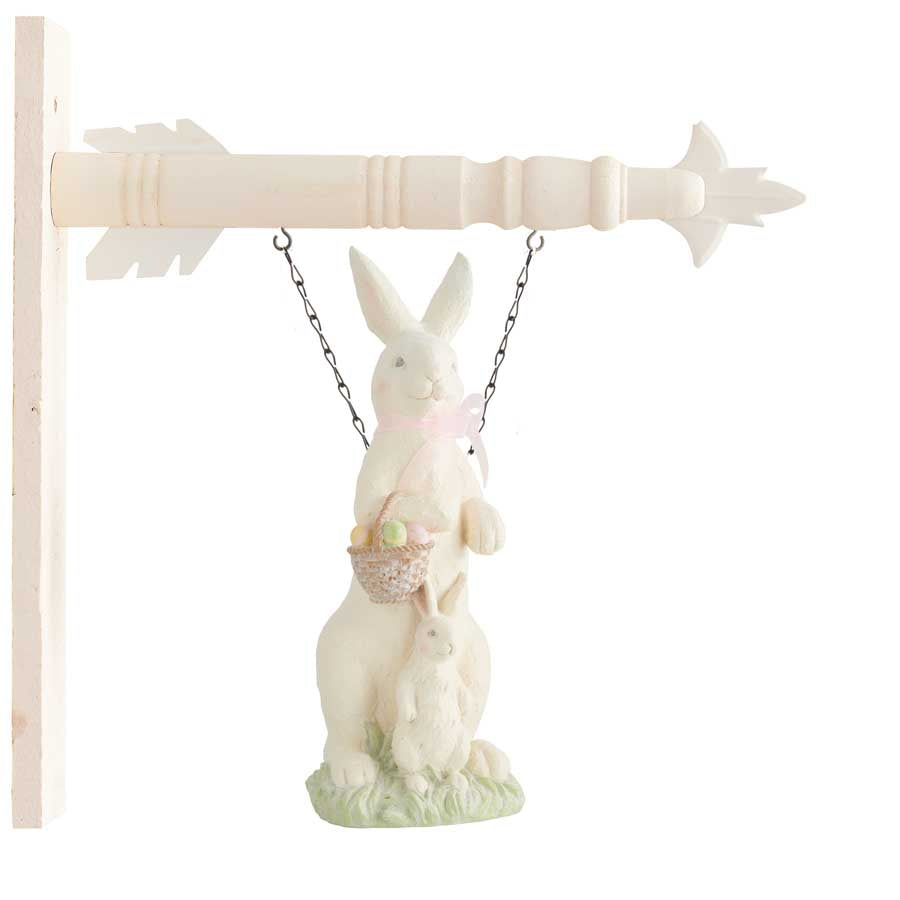 White Glittered Bunny Rabbit with Easter Egg Basket Arrow Replacement Sign