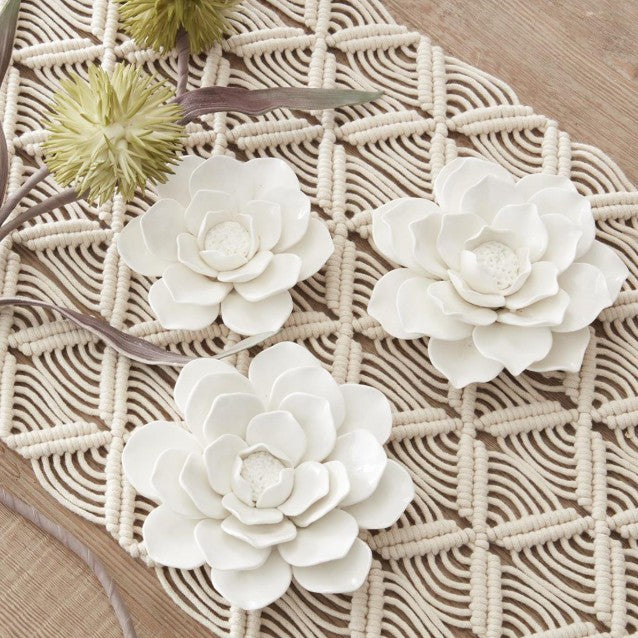 Wall Hanging Glossy Ceramic White Flowers (assorted sizes)