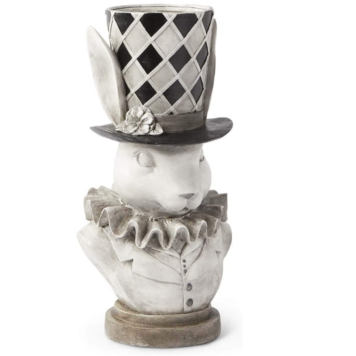 Gray & Black Bunny Rabbit Bust with Top Hat Container Vase