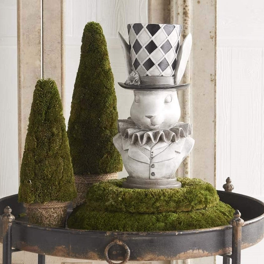 Gray & Black Bunny Rabbit Bust with Top Hat Container Vase