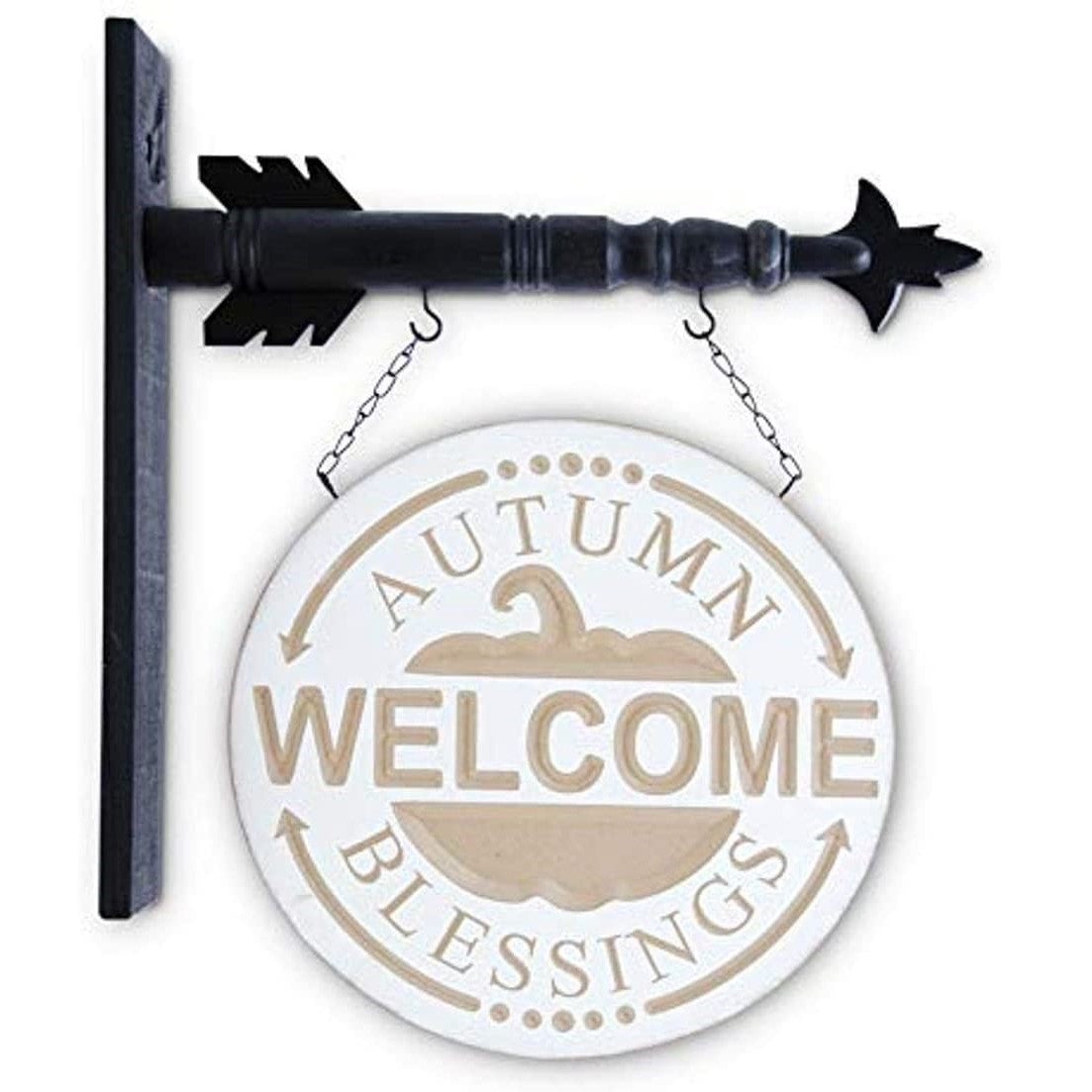 Round Wood Engraved "WELCOME Autumn Blessings" Pumpkin Arrow Replacement Sign