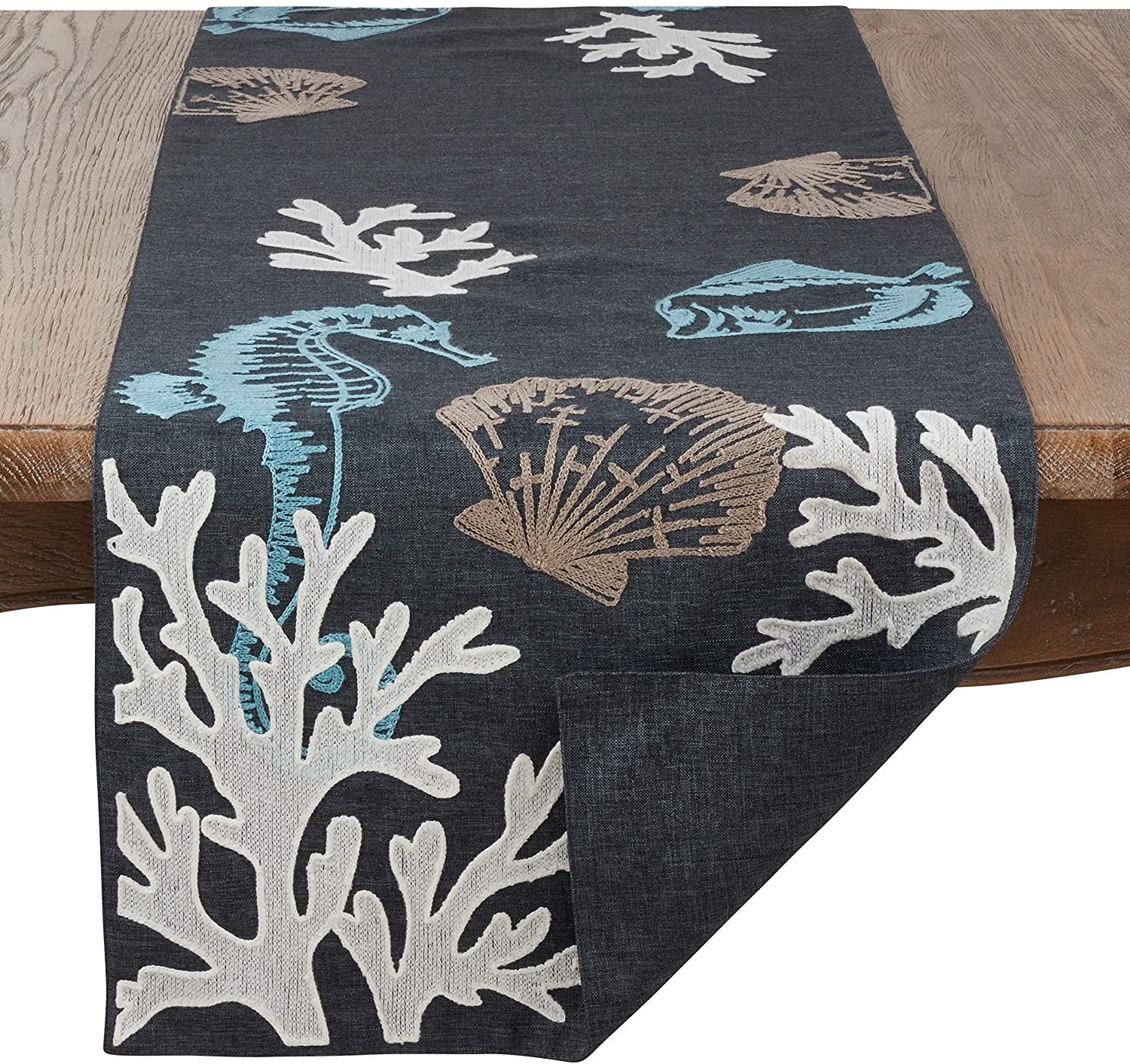 Embroidered Coastal Sea Life Table Runner - 16"x70"