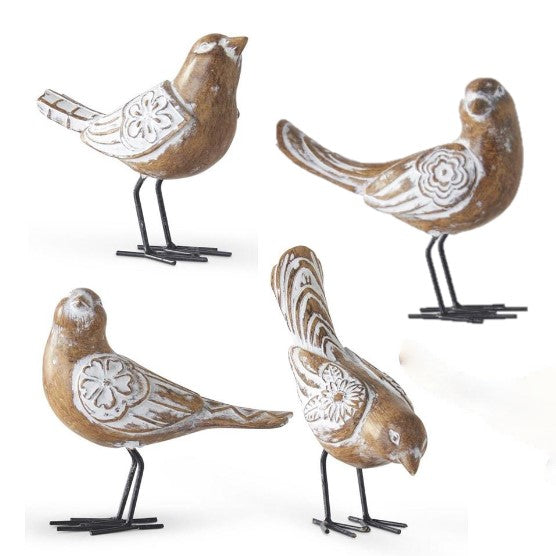 Whitewashed Carved Birds (set of 4)