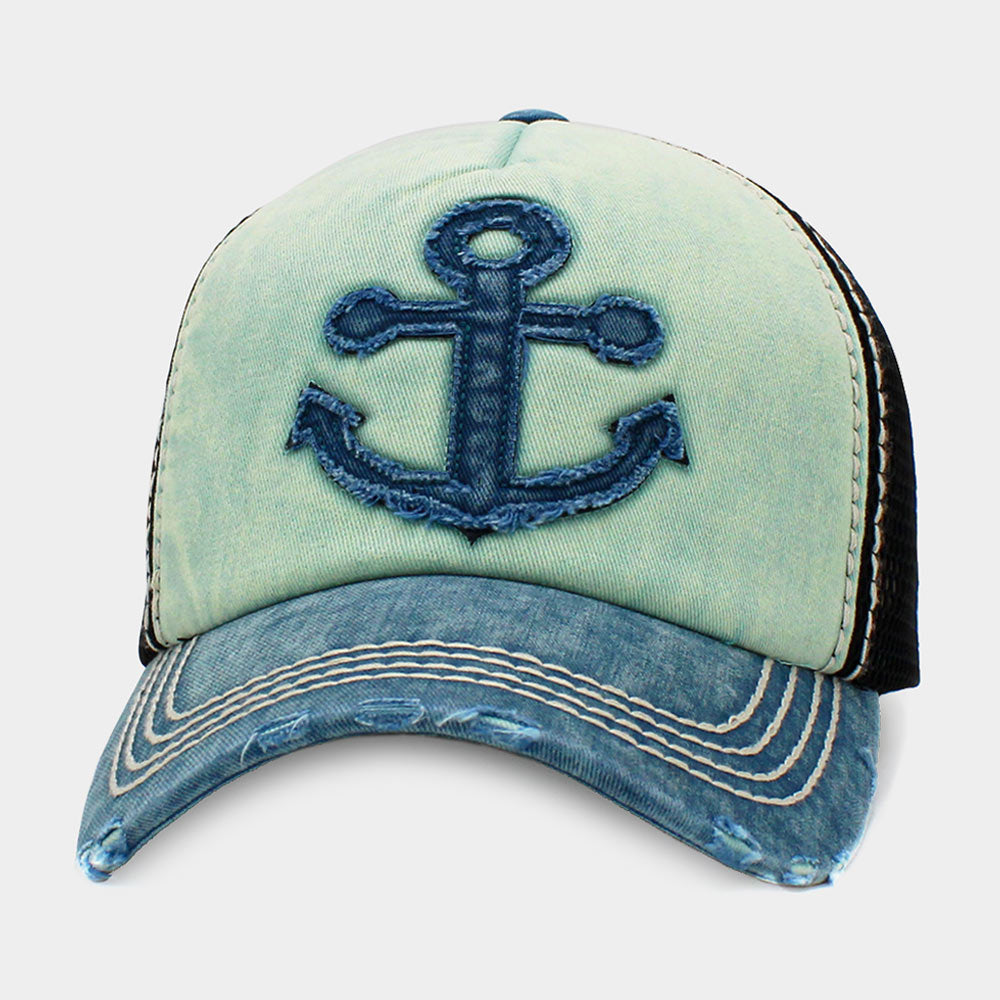 Anchor Mesh Back Vintage Baseball Cap Hat (Blue)
