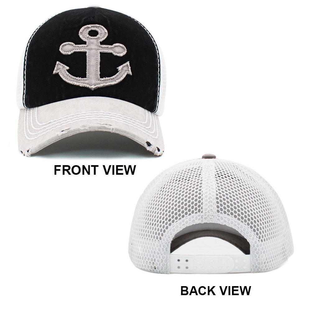 Anchor Mesh Back Vintage Baseball Cap Hat (Beige)