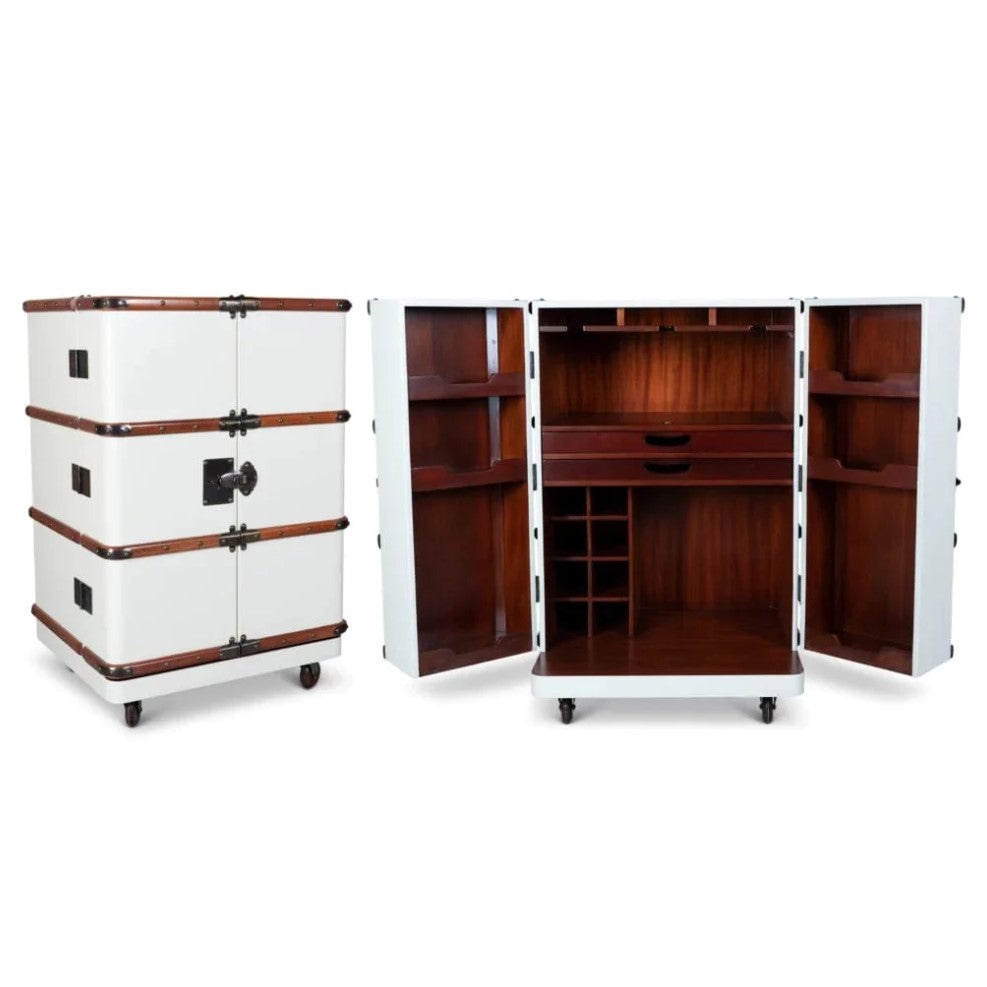 Polo Club Folding Trunk Bar on Wheels (Off White)
