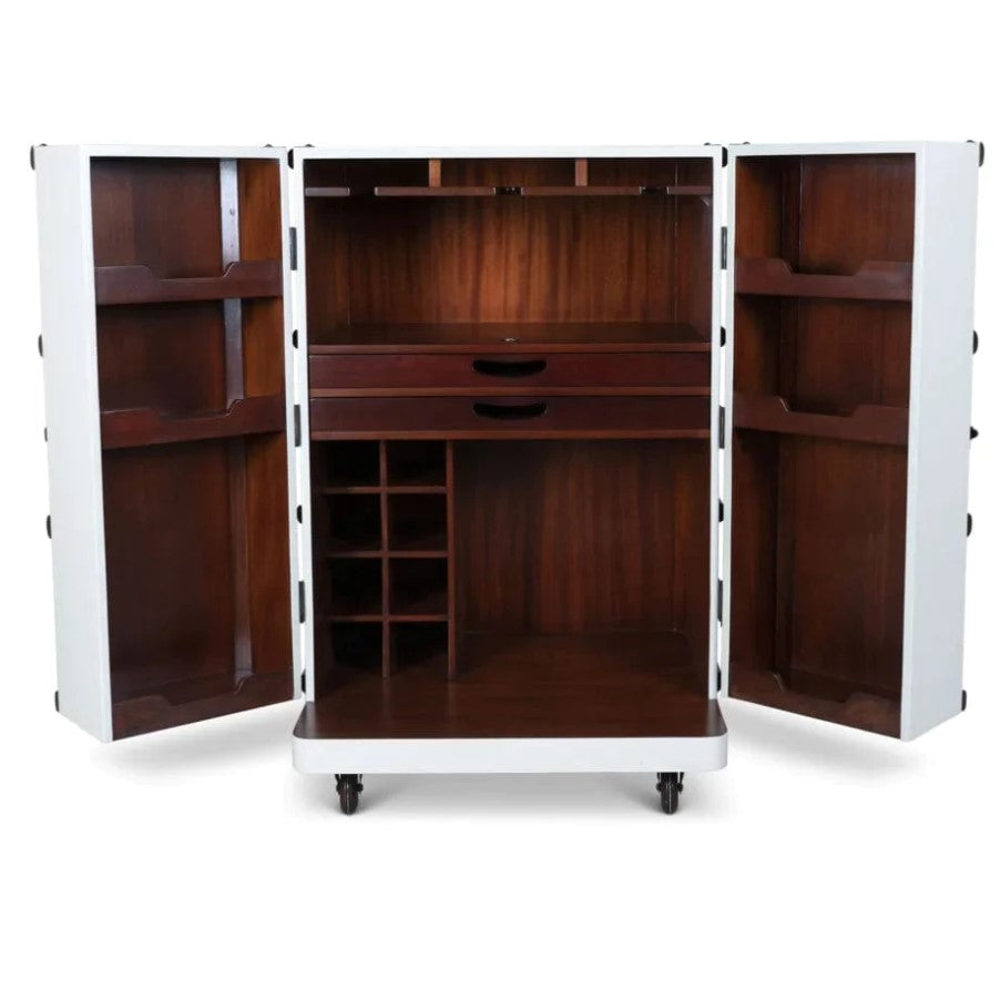 Polo Club Folding Trunk Bar on Wheels (Off White)