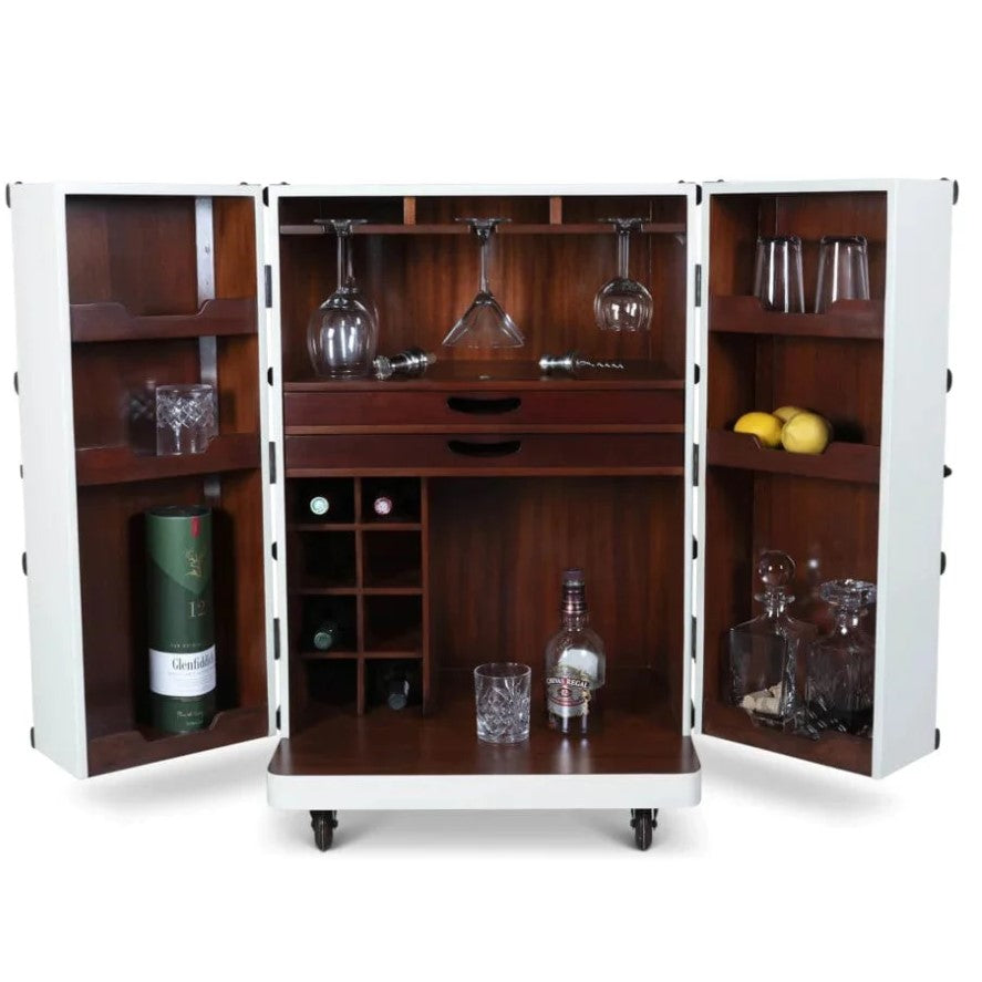 Polo Club Folding Trunk Bar on Wheels (Off White)