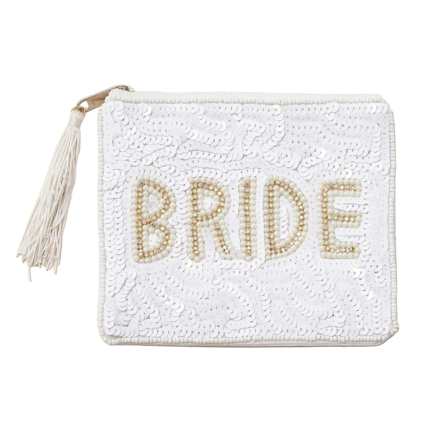 "Bride" Beaded Zippered Clutch Pouch - Coin Purse - with a Tassel