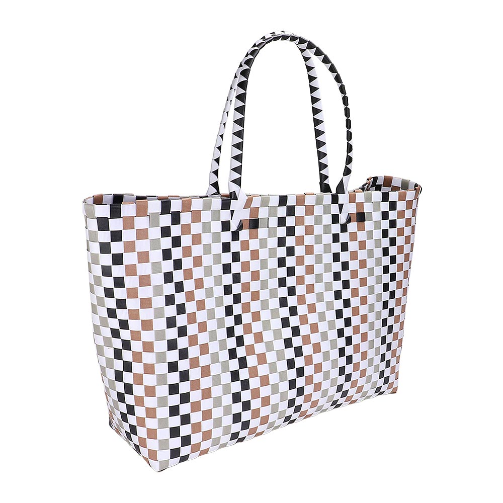 Oversized Checked White, Black, Brown Beach Basketweave Tote Bag/Shoulder Bag/Purse