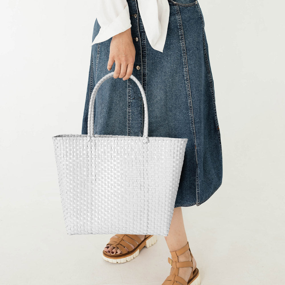 White Beach Basketweave Tote Bag/Shoulder Bag/Purse