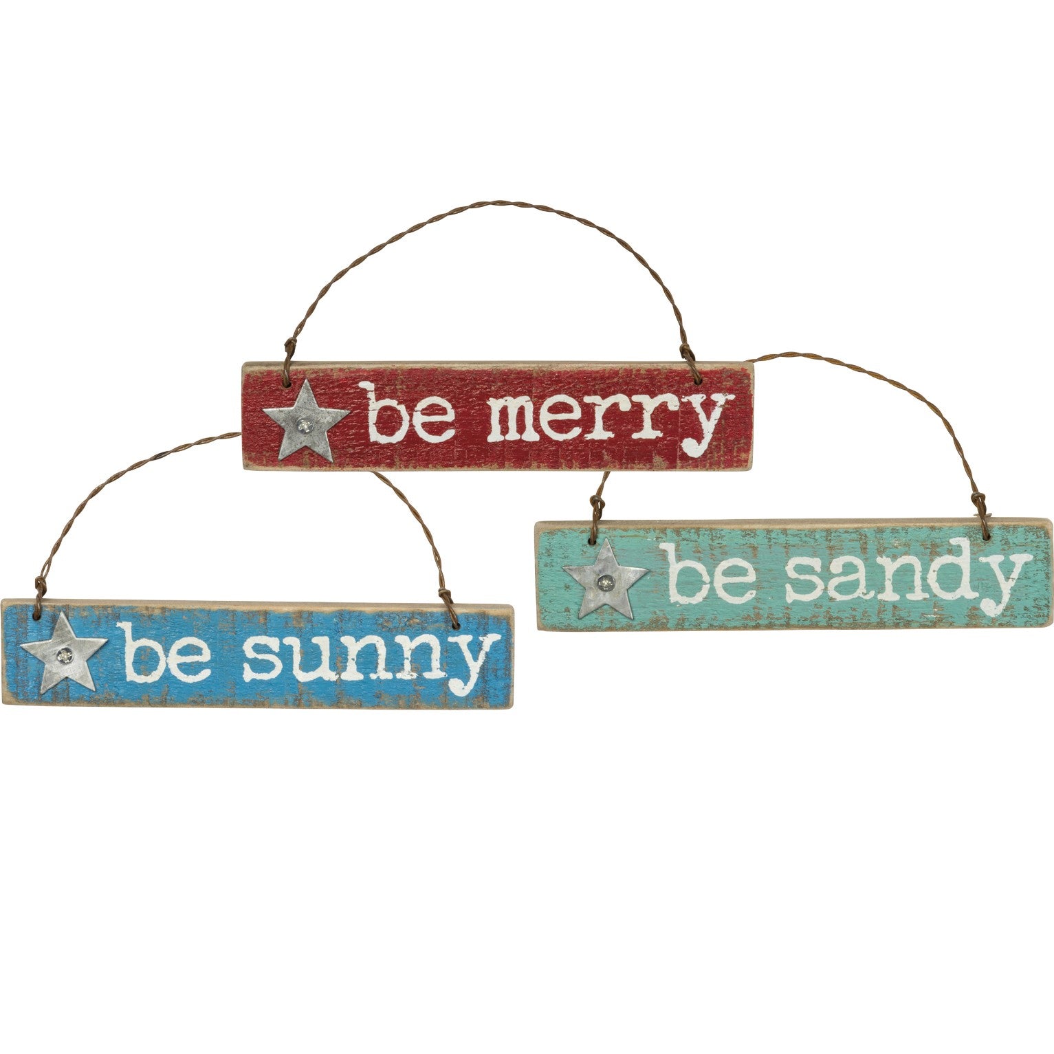 "Be Sunny," "Be Merry," "Be Sandy" Christmas Tree Ornament Sign Set