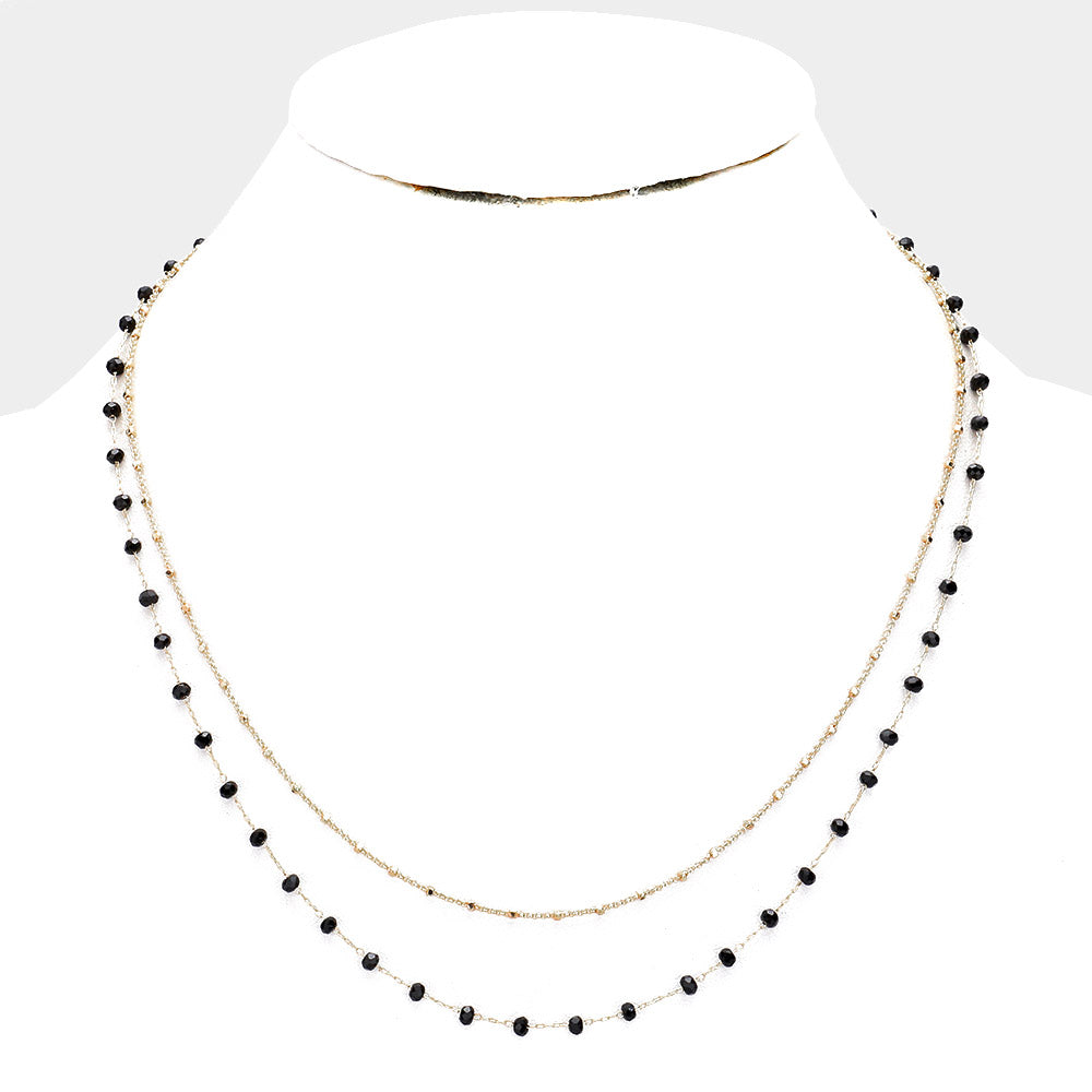 Beaded Layered Collar Necklace (Black)