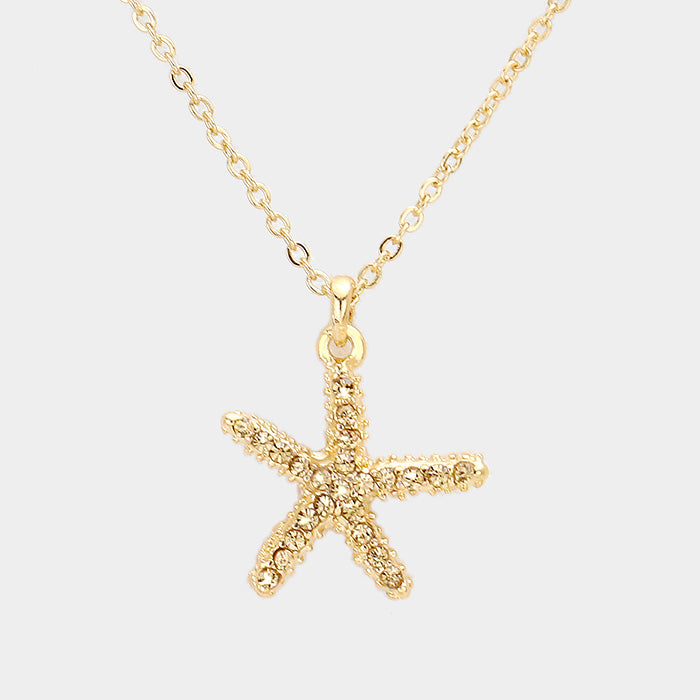 Beaded Starfish Pendant Necklace (Lt Col Topaz)