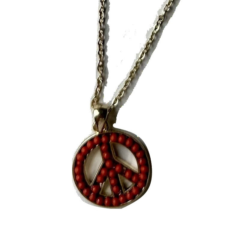 Beaded Peace Pendant Necklace - Assorted Colors