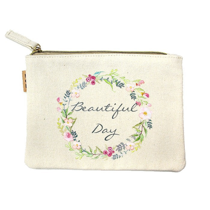 Beautiful Day Flower Cotton Canvas Pouch Bag Coin Purse