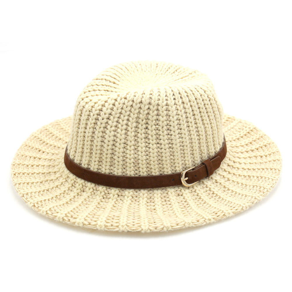 Belt Band Knit Fedora Panama Hat (Ivory)