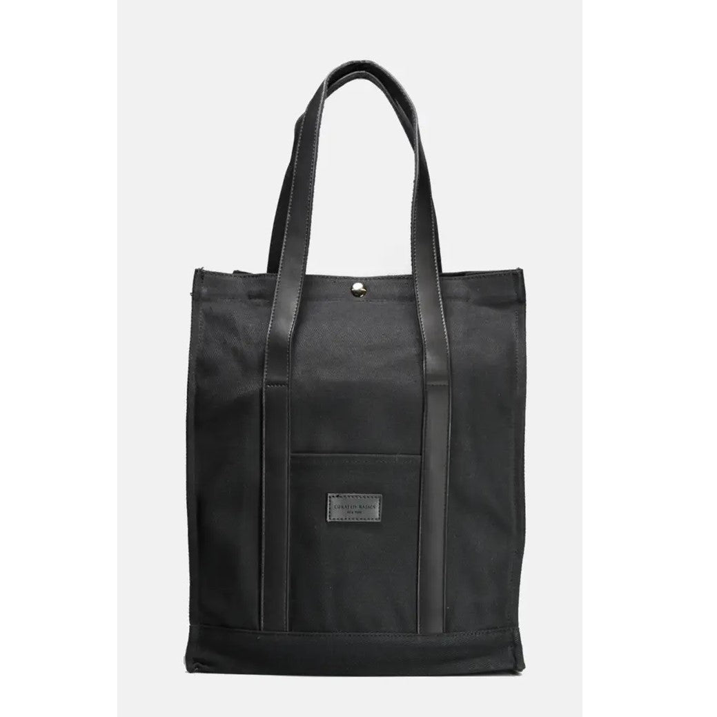 Black Canvas Tote Bag with Leather Handles