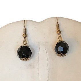 Black Faceted Bead Drop Earrings