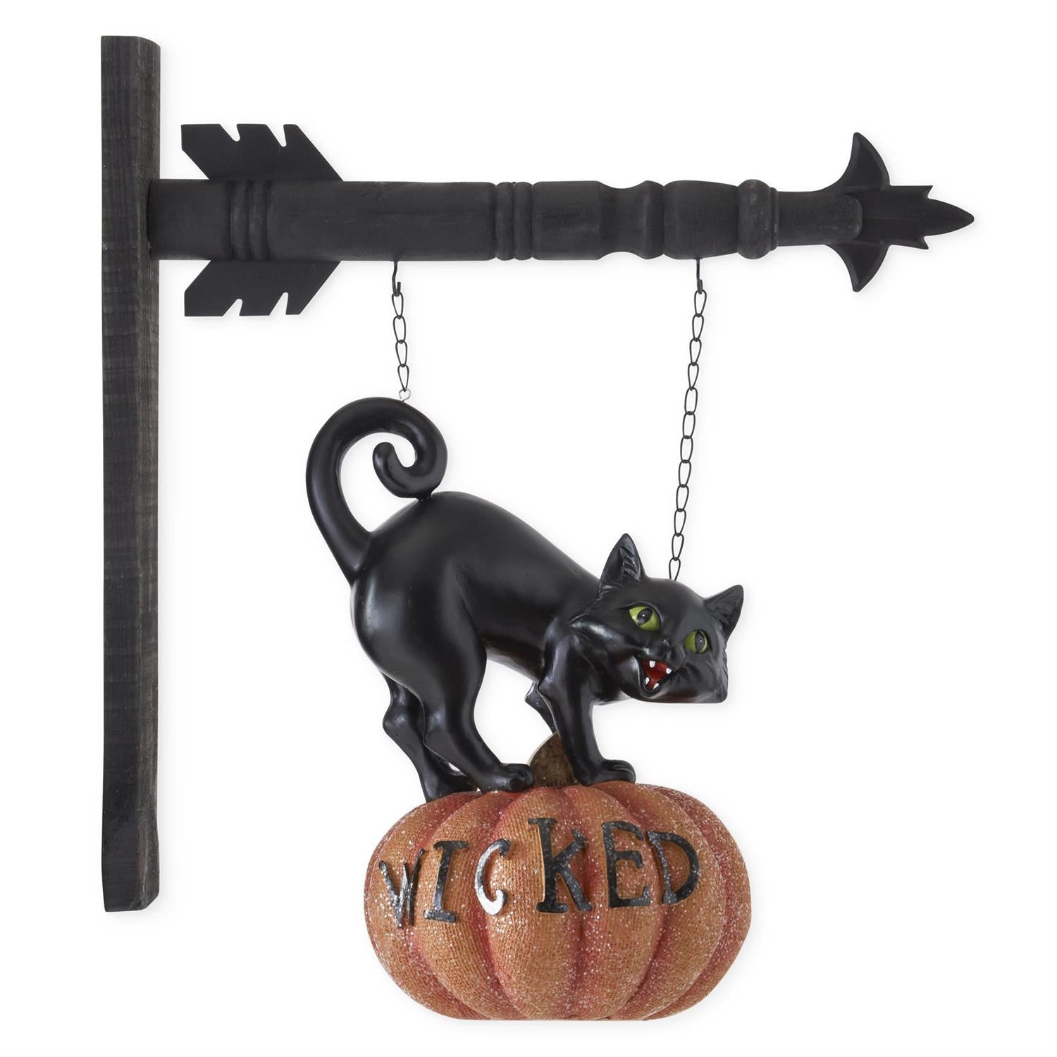 Black Cat on Wicked Pumpkin Hanging Arrow Replacement Sign