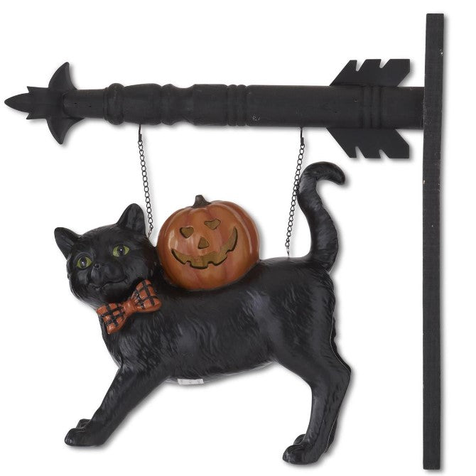 Black Cat Carrying Light Up Jack-O-Lantern Hanging Arrow Replacement Sign
