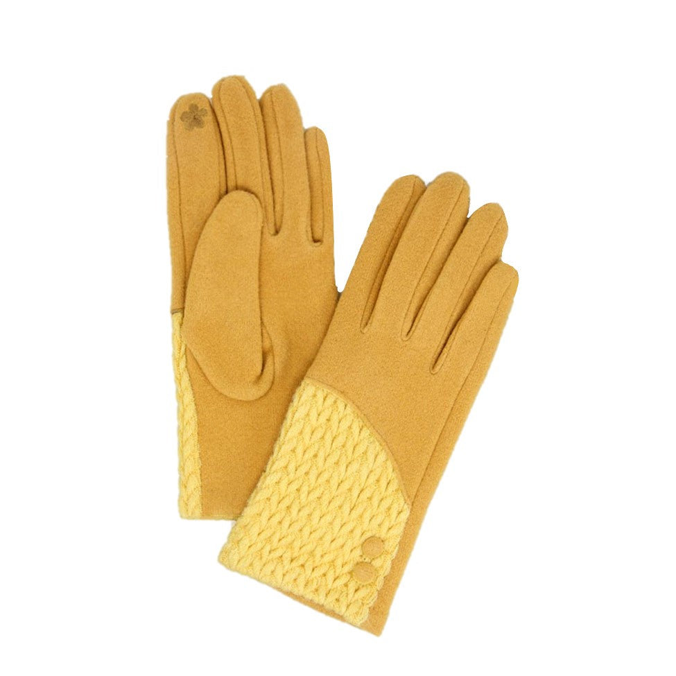 Cable Knit Button Touch Smart Winter Gloves (Assorted Colors)