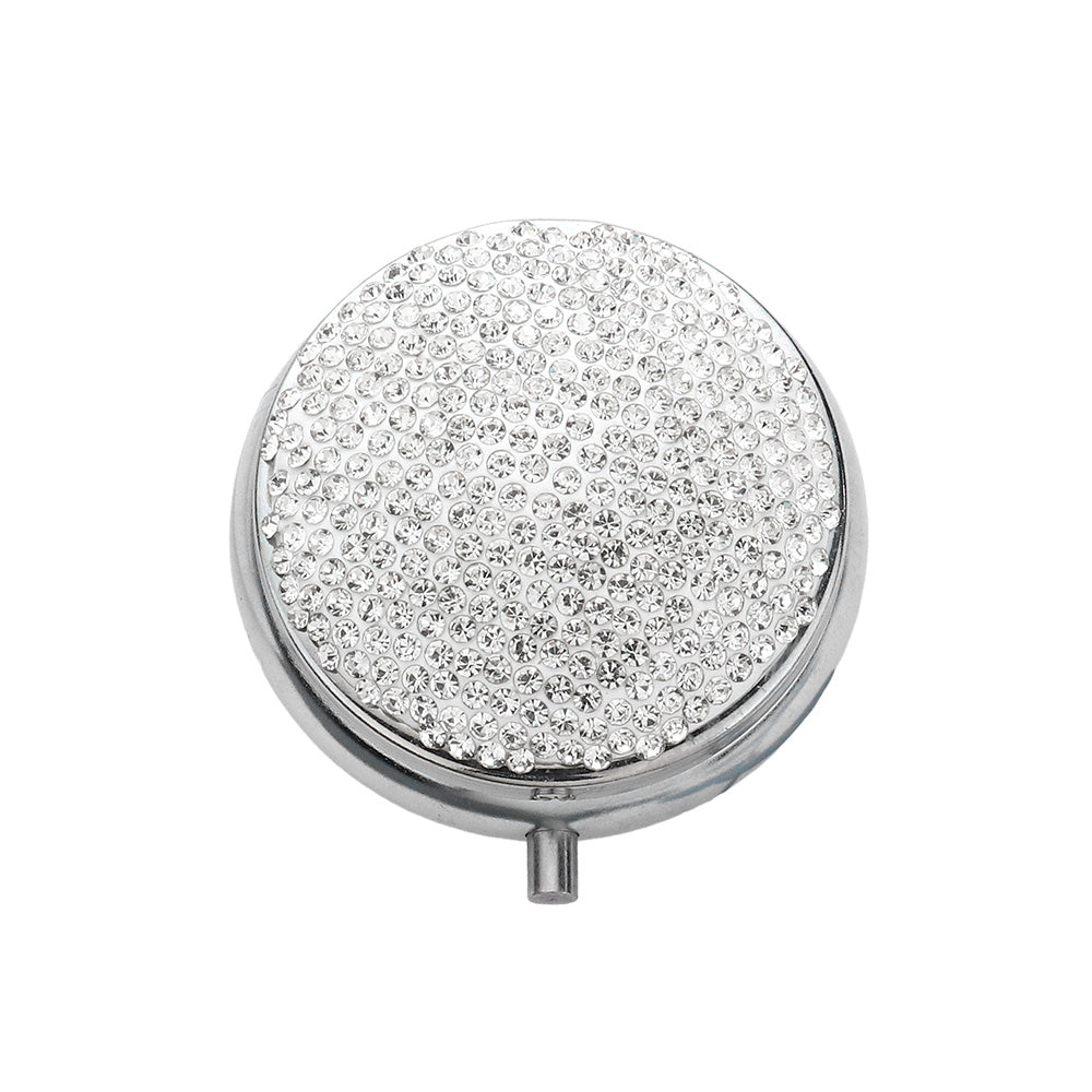 Bling Round Mirror Compact Pill Organizer Case (Clear Crystal)