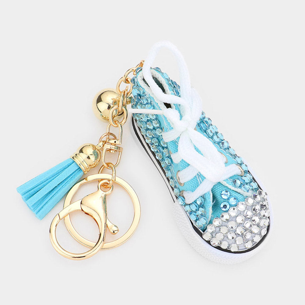 Bling Sneaker Shoe Tassel Key Chain (Aqua Blue)