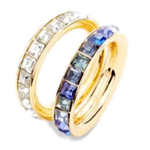 Blue and Clear Square Eternity Gemstone Band Ring Set (sz 7)