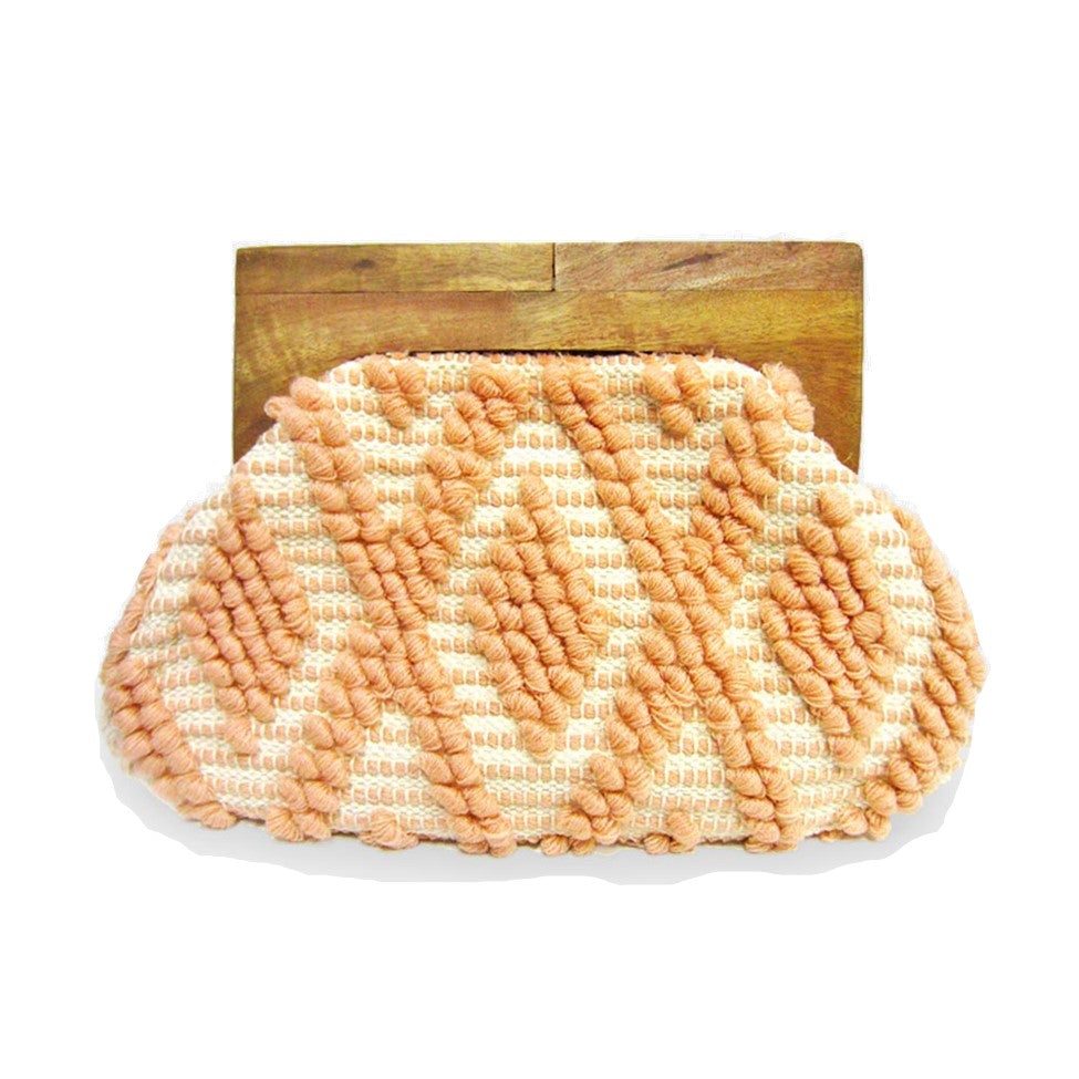 Boho Wood Handle Clutch Purse - Handbag (Pink)