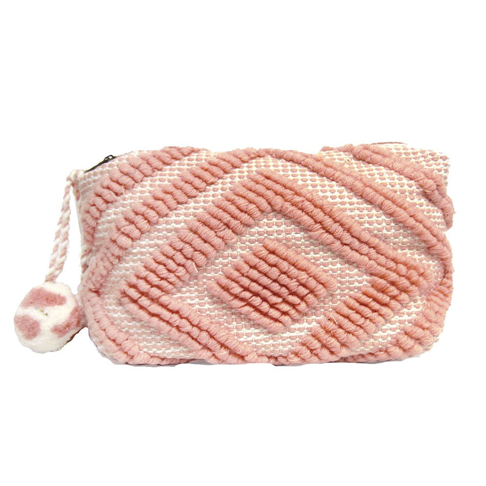 Boho Pom Pom Clutch Bag (Peach)