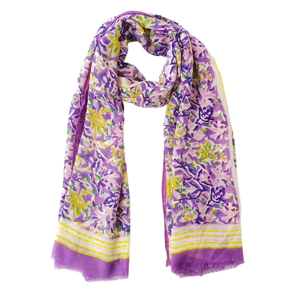 Bordered Floral Scarf Shawl (Purple)