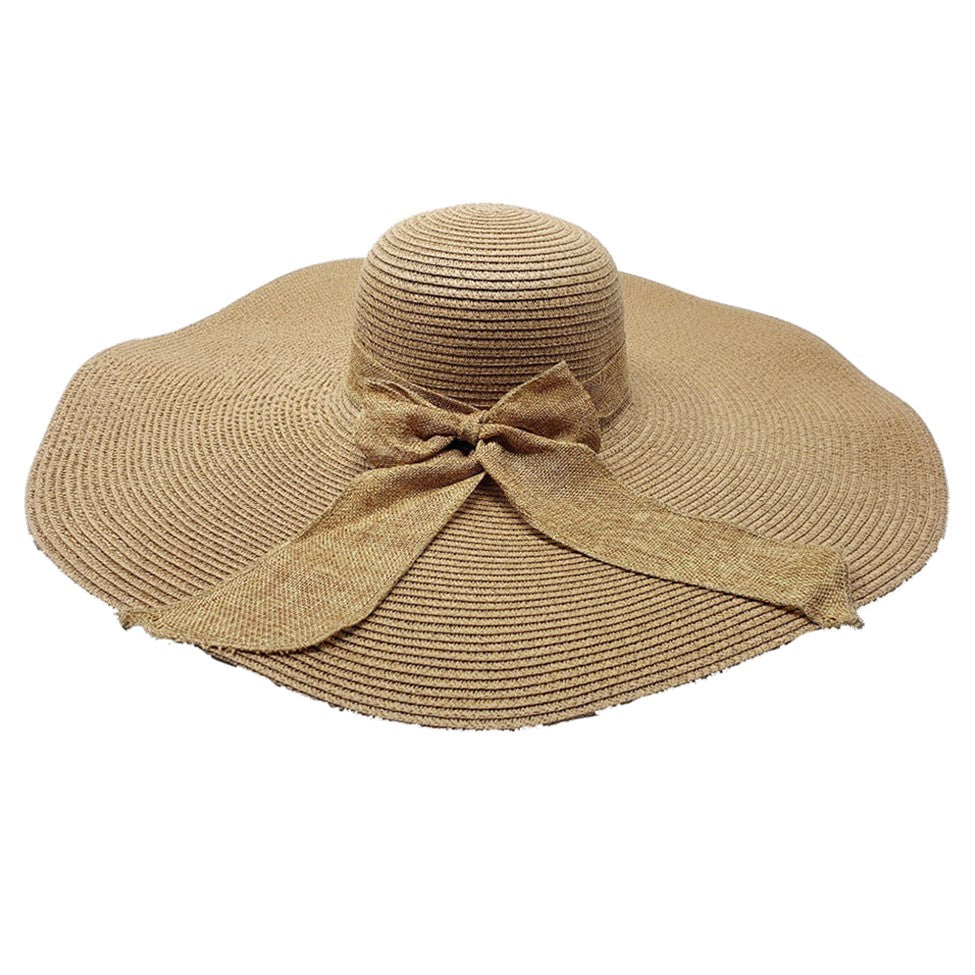 Bow Detail Straw Floppy Sun Hat (Tan - Natural)