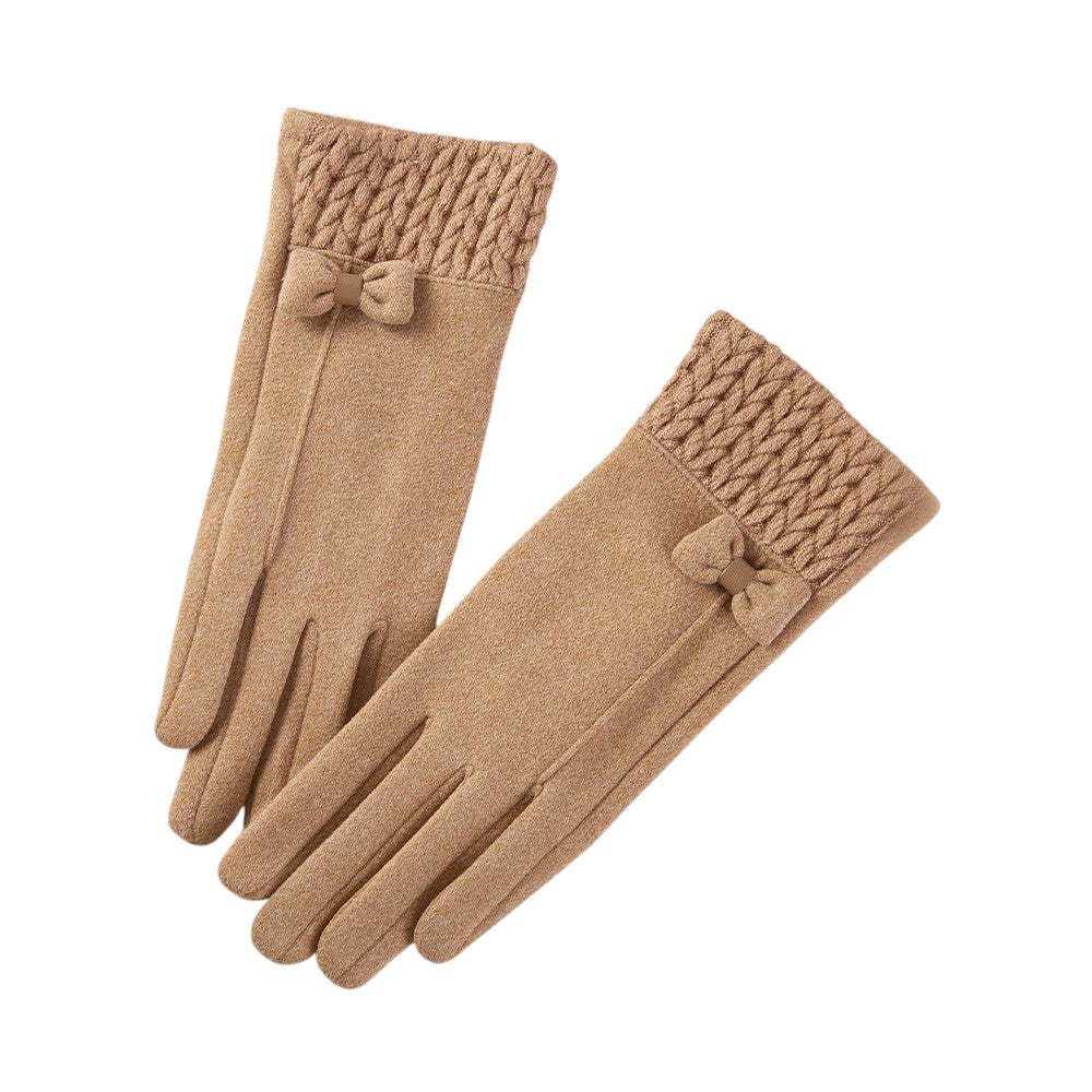Bow Accent Knit Cuff Smart Touch Gloves (assorted colors)