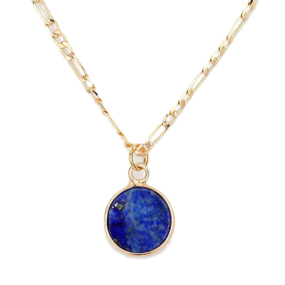 Natural Stone Round Pendant Necklace (Blue, Gold)