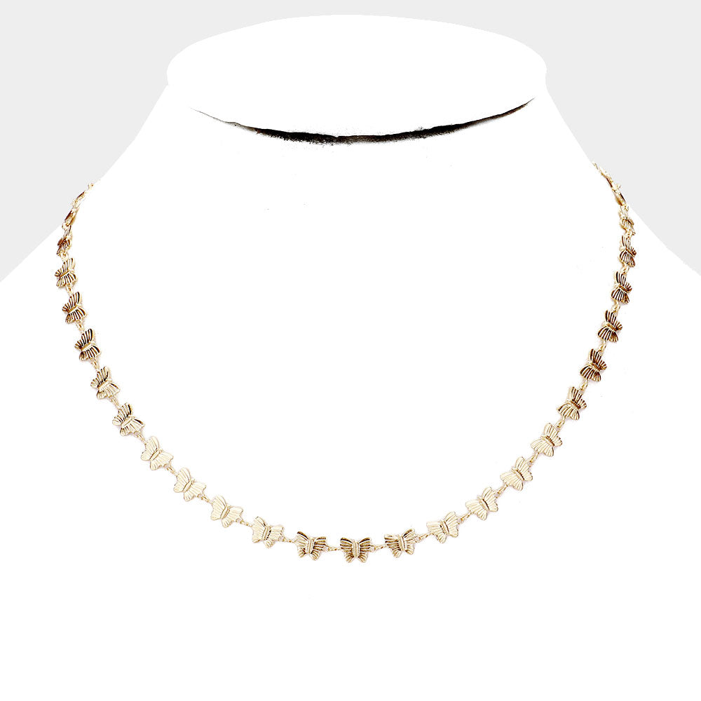 Solid Brass Metal Butterfly Necklace (Gold)