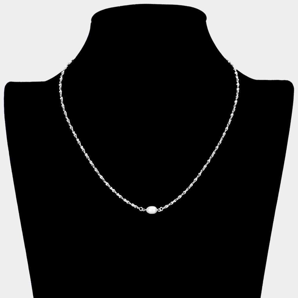 Petite Pearl Pendant Necklace (Silver)