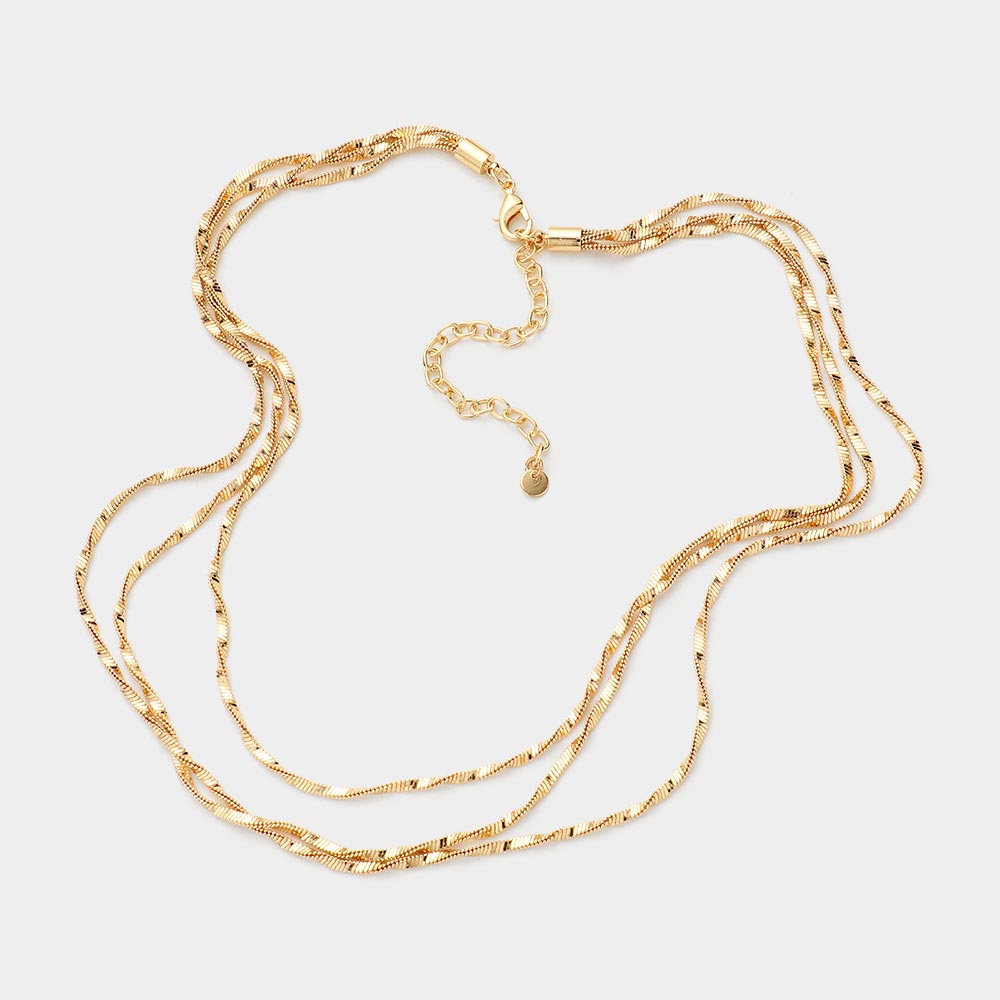 Twisted Triple Layered Chain Necklace (Gold)