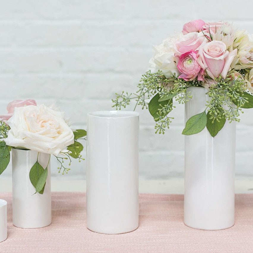 White Modern Brooklyn Cylinder Vase (Small)