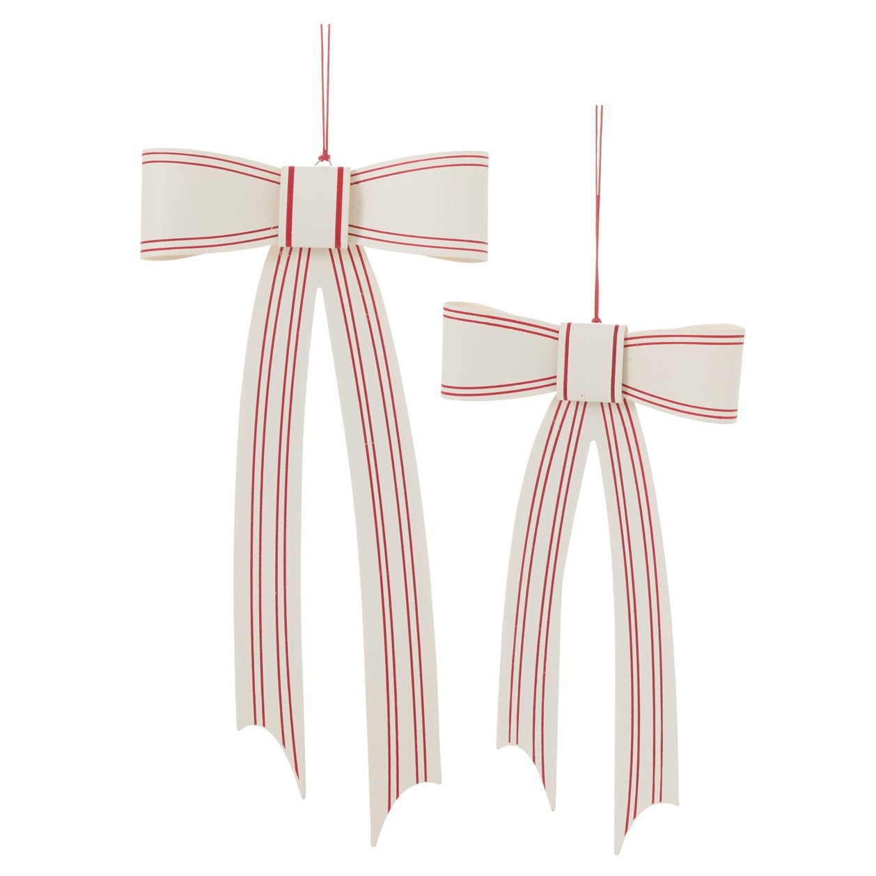 Candace White and Red Striped Bow Christmas Tree Ornament (Set of 2)