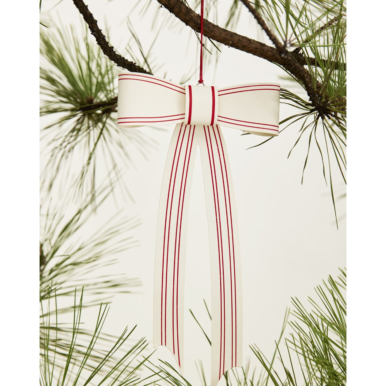 Candace White and Red Striped Bow Christmas Tree Ornament (Set of 2)