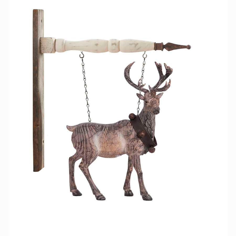 Carved Standing Reindeer with Jingle Bells Collar Hanging Arrow Replacement Sign