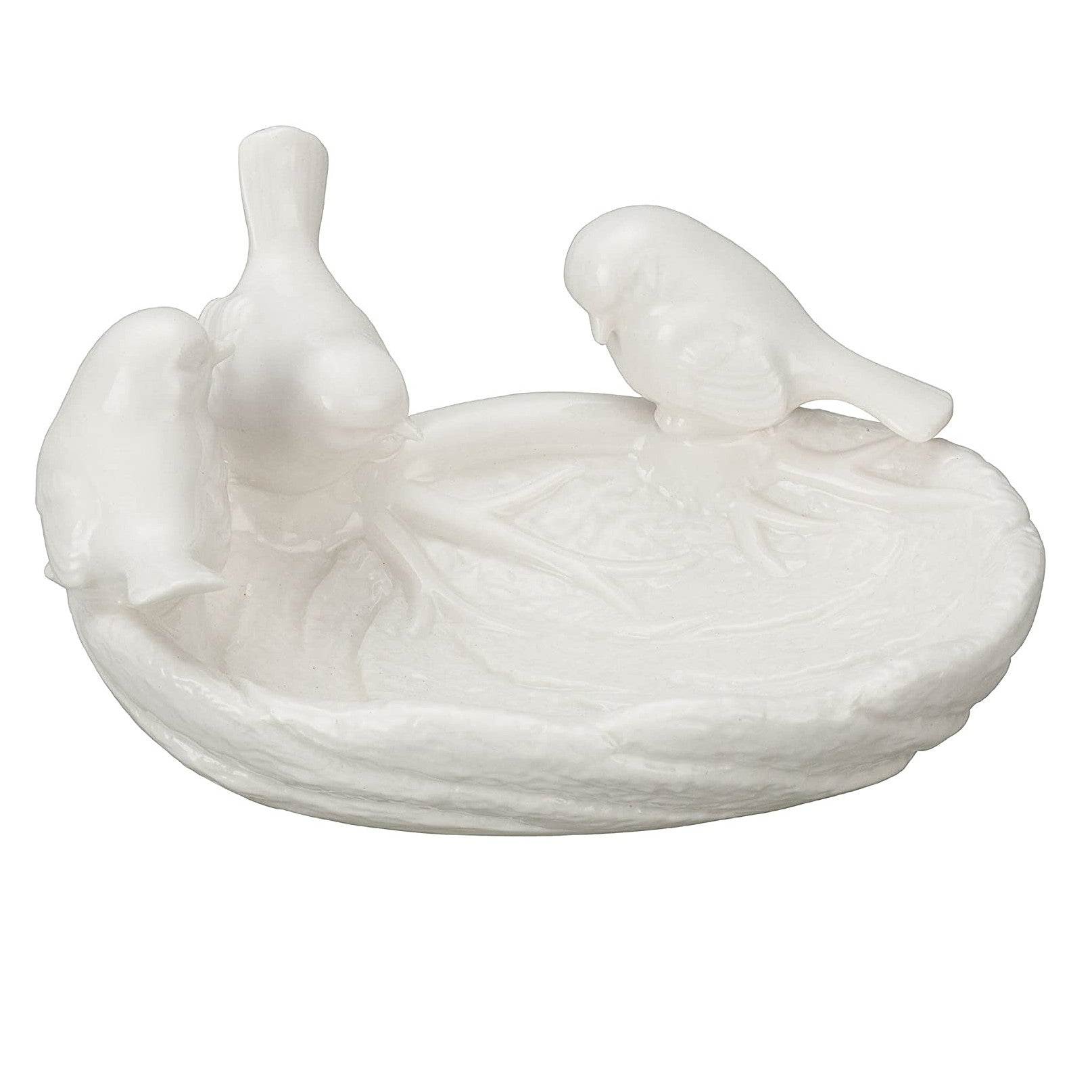 White Ceramic Leaf Dish with Birds
