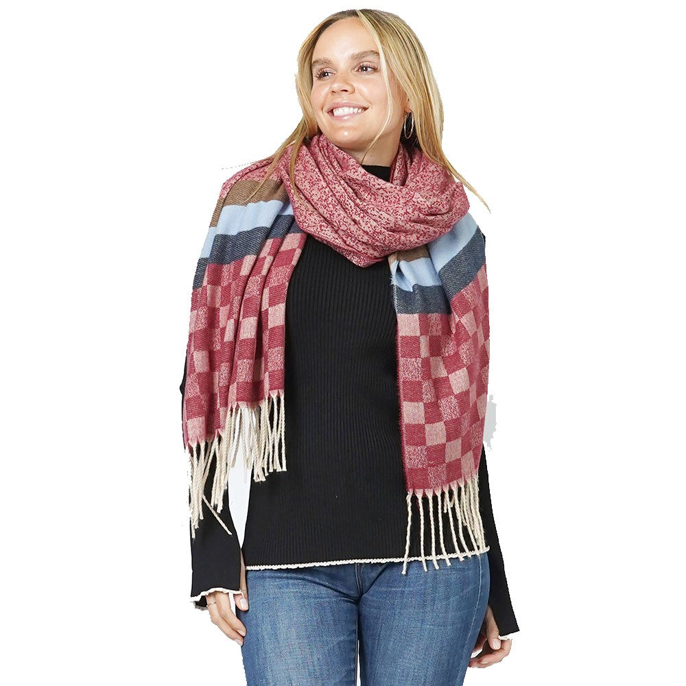 Checkers and Stripes Oversized Scarf (Red)
